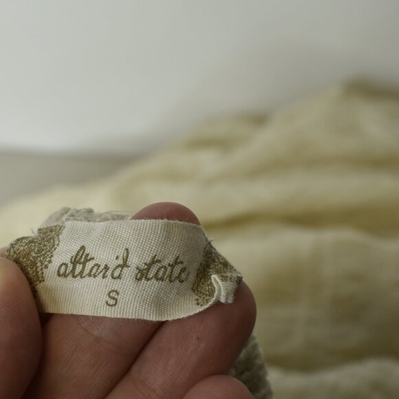 Altar'd State Women's Dress Mylee Textured Crepe Midi Puff Sleeve Ivory - Picture 6 of 8